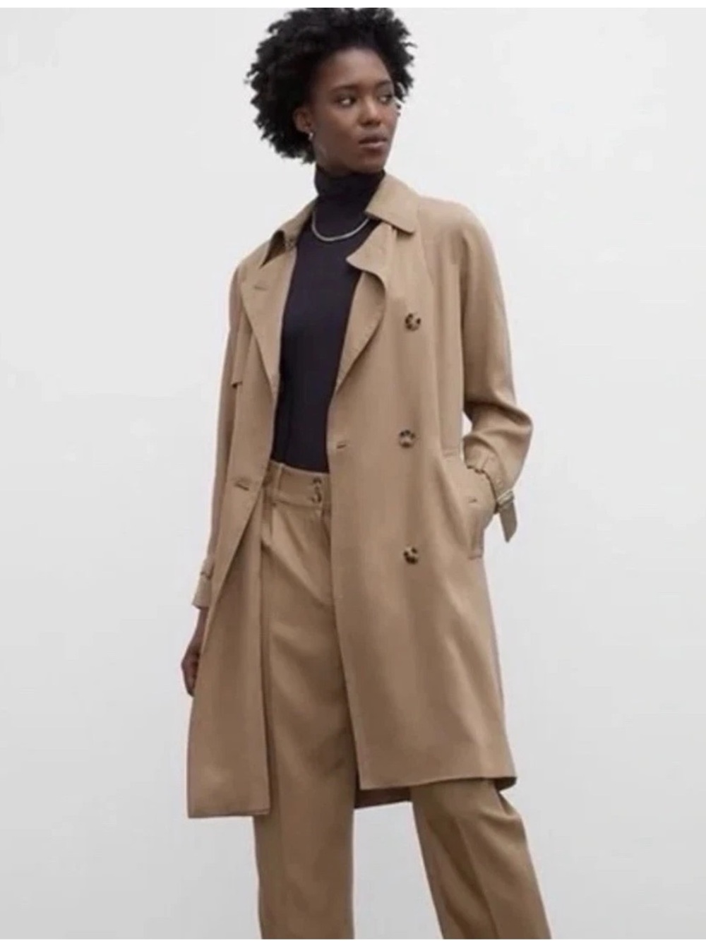 Club Monaco womans trench coat Tan open capsule casual everyday Small $379 R81